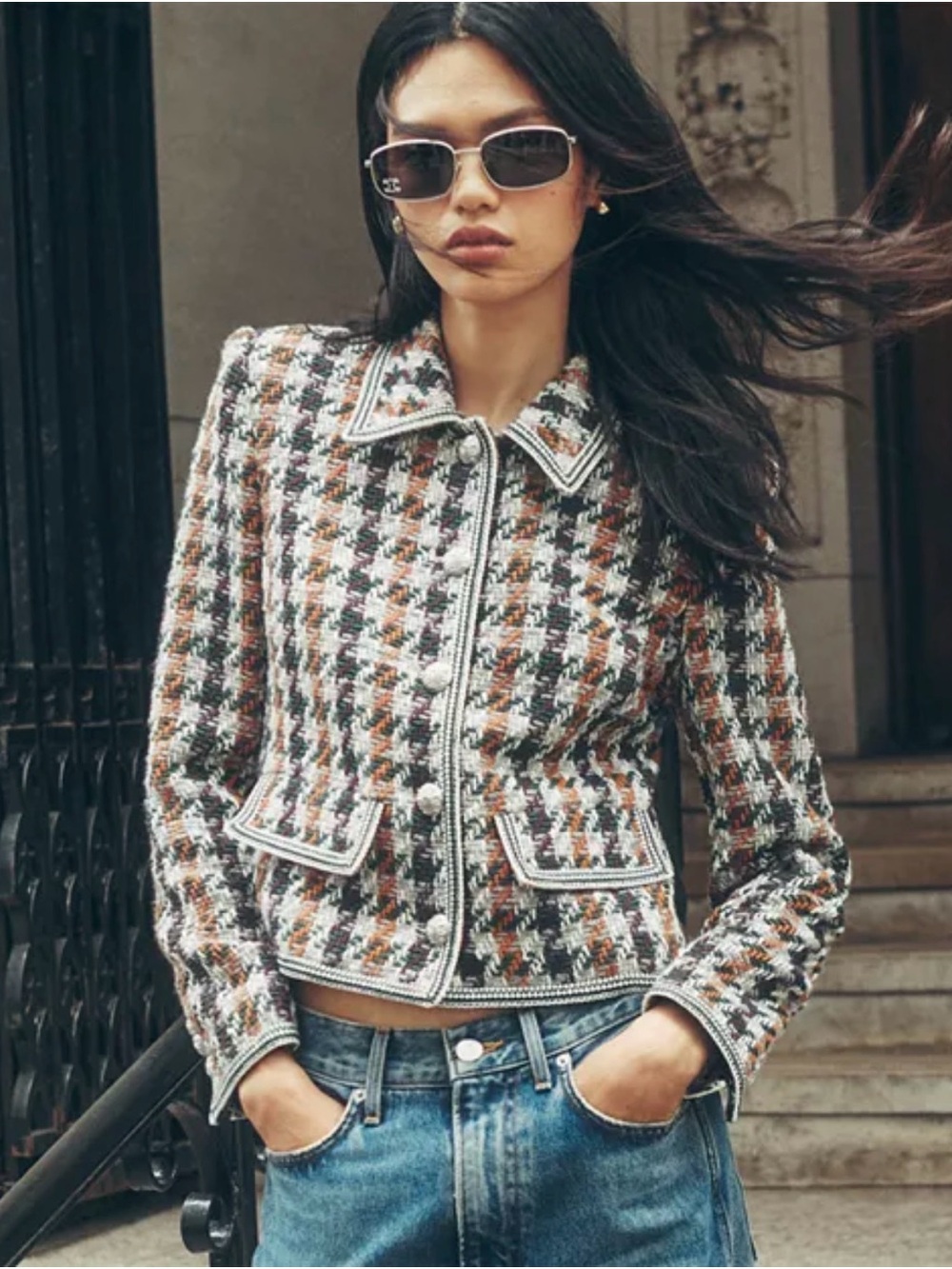 Veronica Beard Cropped Multi-Color Tweed Jacket with Contrast Trim - Picture 6 of 8